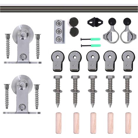 Kit de quincaillerie for Porte coulissante 183 cm (6 pi), Accessoires for Porte coulissante en Acier Inoxydable, Rail de Guidage, Ensemble de Porte Simple en Bois (1/5)