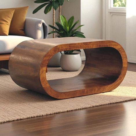 AS EASY Table basse Amaya en bois massif, 1 grande fente ouverte, Brun (1/5)