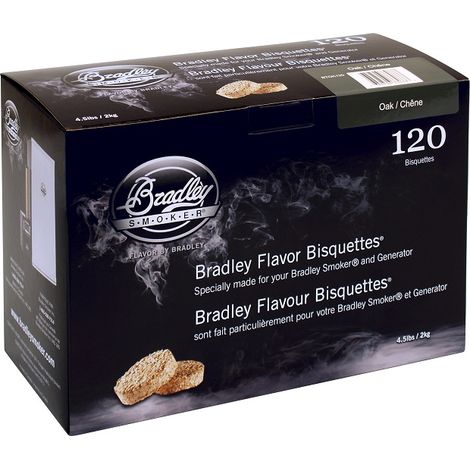 Pack 120 Bisquettes de fumage Bradley Smoker - Chêne
