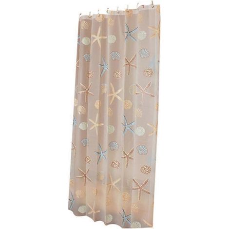 Rideau de douche moderne à motif étoiles de mer (120 cm x 180 cm), style bord de mer frais, en PEVA imperméable. (1/5)
