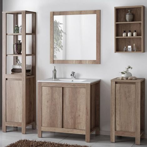 Badezimmer Möbel Set inkl. 81cm Waschtisch, Country Eiche Nb. MOSINA-56, B x H x T ca. 190 x 200 x 46cm (1/5)