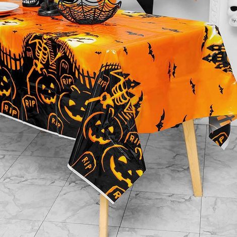 Lot de 2 nappes d'Halloween, nappes citrouille effrayantes pour décorations de table et de cuisine de restaurant, 137 x 180 cm (1/4)