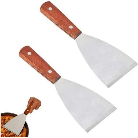 Ensemble de 2 spatules de barbecue multifonctionnelles, acier inoxydable et bois, 21 x 8,8 cm (1/5)