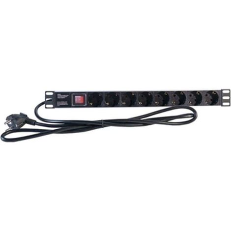 Bloc multiprise - BigBuy - 19" - 8 prises Schuko - Interrupteur On/Off - 250 V - 3500 W - 2 m - Rectangulaire - Maison (1/4)