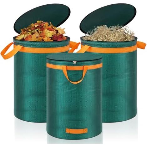 3 Gartenabfallsack 272L Laubsack Gartensack mit Deckel und Griffen, Groß Stabile Gartensäcke Laubsammler, Selbststehend Abfallsack Stabil Grünschnittsäcke für Gras Laub Hecke Gartenabfall