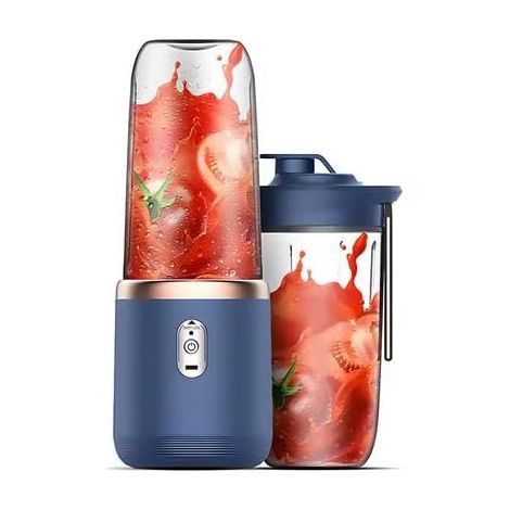 Tragbarer Standmixer für Smoothies und Säfte, multifunktionaler elektrischer Küchenmixer mit 2 Flaschen, Blau