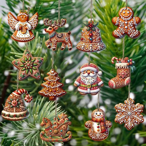Set mit 36 Weihnachtsdekorationen, Holzornamente für Weihnachtsbäume und Heimdekoration (1/5)