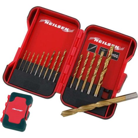 Neilsen 15pc HSS Titanium Coated Drill Set 1.5mm - 10mm For Steel Metal Wood
