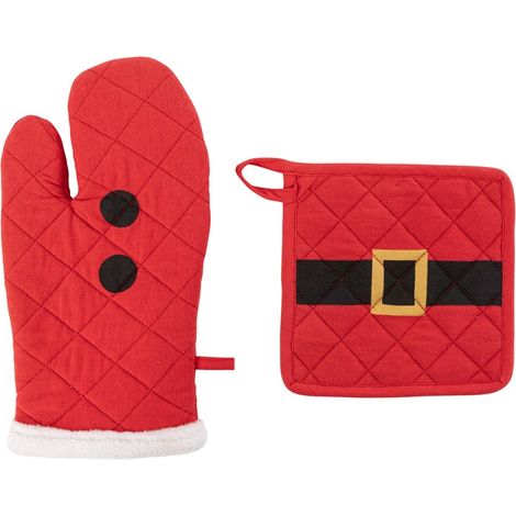 Gant et manique Père Noël rouge coton (1/3)