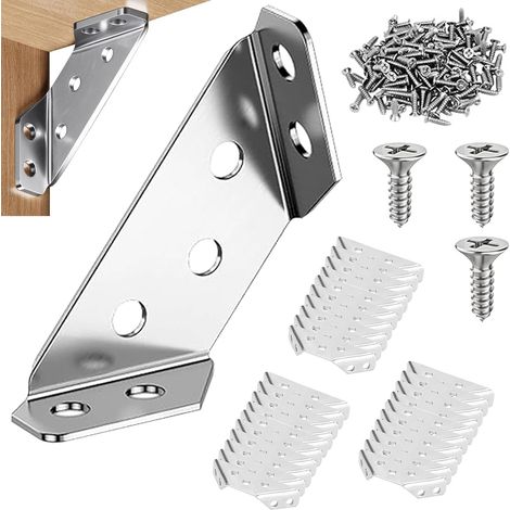 30 Pièces Raccord D'angle,Équerre de Fixation,Connecteurs Triangulaire de Support with 180 Screws,Connecteurs d'angle Universels en Acier Inoxydable pour Étagère Armoire Chaise Porte Meubles (1/5)