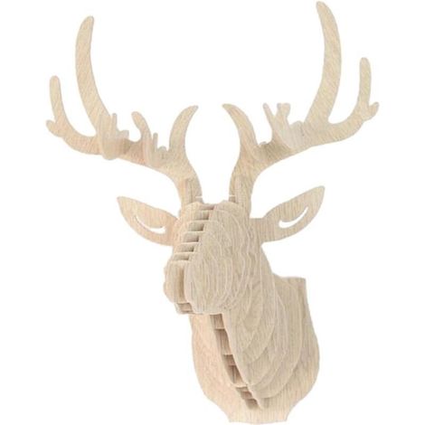3D Bois Sculpture de Tête de Cerf Décoration Murale pour Entrée Chambre Couloir Intérieur - Beige (1/4)