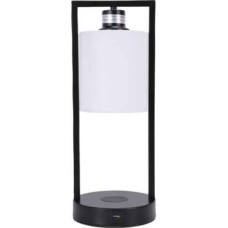 Lampe de chevet à commande tactile avec chargement sans fil pour smartphone, 3 niveaux de luminosité réglables, port USB, abat-jour en tissu vintage pour chambre à coucher, salon, style couverture (1/5)