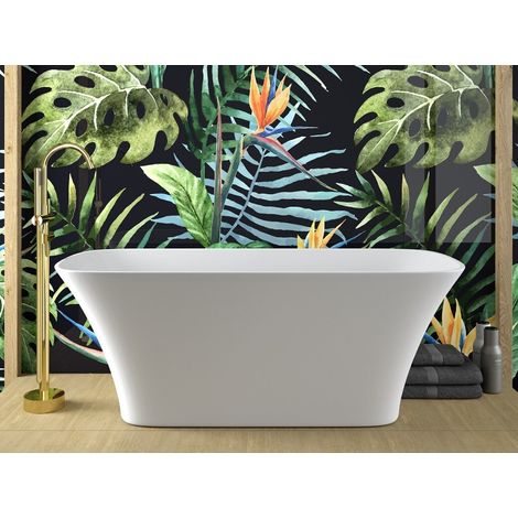 Baignoire îlot blanc brillant avec bonde noir ASSOS S-LINE 160x70 (1/3)