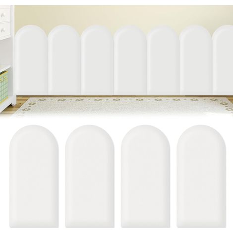 Lot de 4 panneaux muraux 3D, en polyuréthane imperméable pour chambre d'enfant, rembourrage mural autocollant, tatami, tête de lit (blanc, 20 x 40 cm) (1/5)