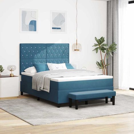 Boxspringbett mit Kissen Dunkelblau 200 x 140 cm Samt (1/5)