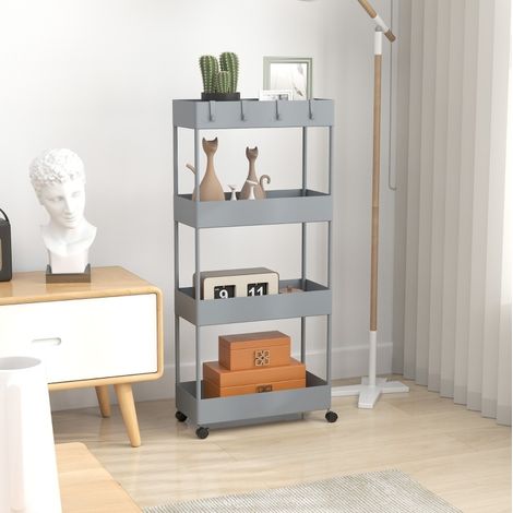 Carrello portasoggetti a rotelle 4 livelli, 40 x 19 x 90 cm, grigio DESVIAE (1/5)