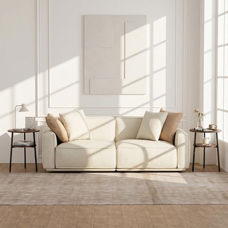 Design noyer gain de place, lot de 2 tables basses rondes Ø39 cm à 2 niveaux pour petit salon ou chevet (1/5)