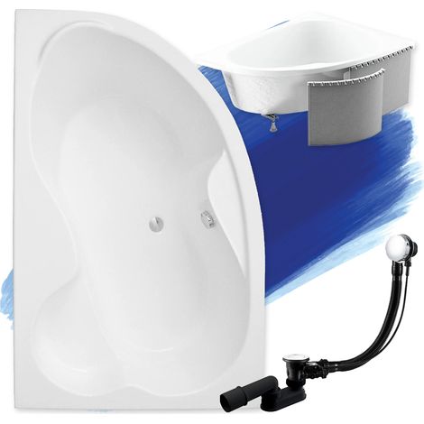 Baignoire Bain d'angle 160x105 Gauche avec des panneaux en polystyrène, Siphon de bain et pieds (support) - Set 4en1 - Fabriqué en UE - BADLAND MEGA