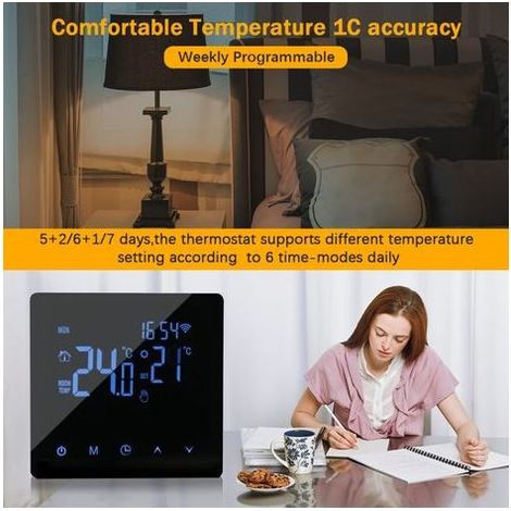 Thermostat WiFi - Régulateur Température Chauffage Eau - Écran Tactile LCD - Programmation Hebdomadaire - 3600 W - 86 x 86 x 40 mm (1/5)