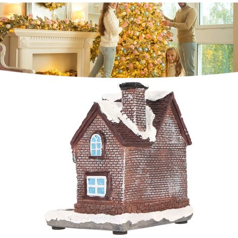 Casita navideña de estilo vintage con elaborados detalles y luces LED para decoración del hogar, ideal como regalo (Material: resina, Dimensiones: 8,5 x 8 x 10,5 cm, requiere 2 pilas AAA). (1/5)