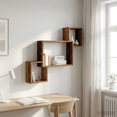 vidaXL Wall Shelf Wall-Mounted Old Wood 91.5 x 15 x 76 cm (1/5)
