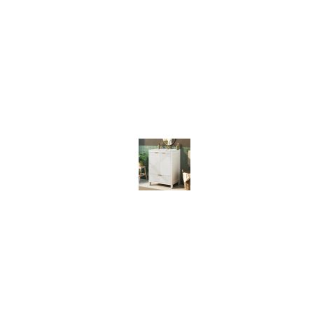 Meuble vasque 61x47x87 cm – tiroir, double porte et vasque en céramique – bois (1/5)