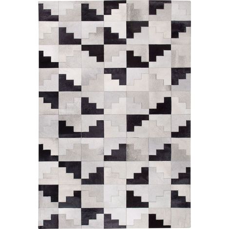 Tapis Rectangulaire Gris et Noir en Cuir Patchwork pour Intérieur Moderne 140 x 200 cm Beliani