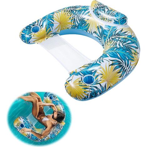 Tapis de piscine flottant, tapis de piscine 4 en 1, matelas gonflable hamac, hamac de plage portable, jaune et bleu