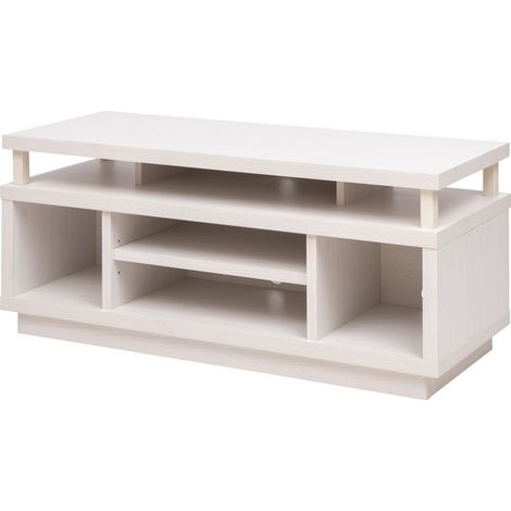 Iris Ohyama, Meuble TV, Meuble tele, Banc TV, Support télévision pour ecran jusqu'à 43 pouces, 5 Etagères, Sortie-câbles, Contemporain, Chambre, Salon - TV Cabinet Middle OTS-100M - Chêne Blanc