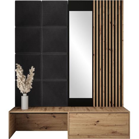 Mobilier1 – Meuble d'entrée Hartford 322 – Chêne artisan – Dimensions 205x172x42cm – Tissu stratifié – À poser – Fabriqué en Union européenne