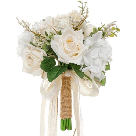 Bouquet de roses artificielles – bouquet de mariée romantique – fleurs décoratives pour mariage, librairie, café et DIY (Champagne)