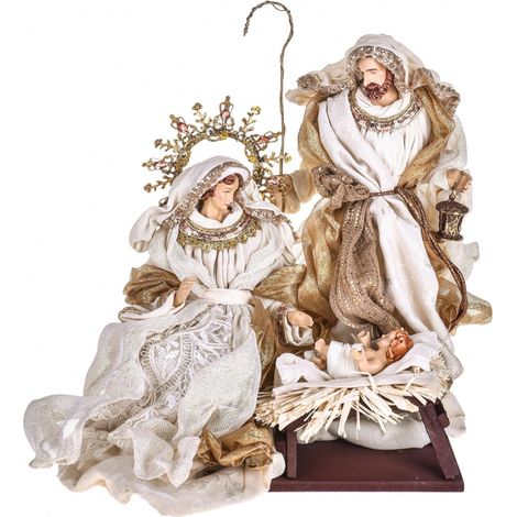 Natività completa statue per presepe con vestiti in tessuto Champagne h 36 cm (1/2)