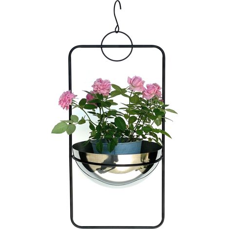 DanDiBo Blumenampel Innen Metall Wand Hängepflanzen 67 cm 96083 L mit Topf Silber Pflanzenhänger Blumenhänger Topfhänger Blumen Blumentopfhänger Hängetopf