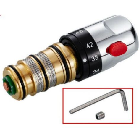 Cartouche thermostatique pour barre de douche – Laiton massif chromé – Disque céramique – Verrouillage sécurité 38°C (1/5)