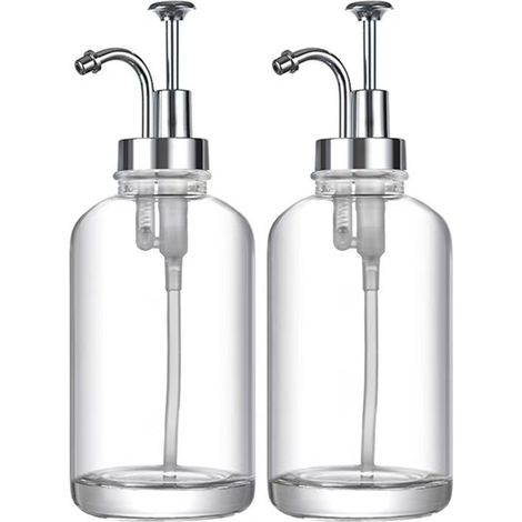 Distributeur Savon - Verre Transparent 200–500 ml - Buse Acier Inoxydable + ABS - Salle De Bain Cuisine - 1 Pièce (1/5)