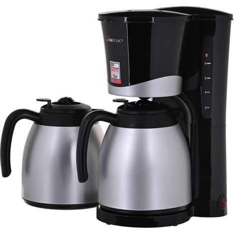 Clatronic KA 3328 Cafetera eléctrica de Goteo automática con 2 jarras Termo, máquina café de Filtro Capacidad 8 a 10 Tazas, función de mantenedora Calor, 870 W, Cups, Negro y Plata (1/5)