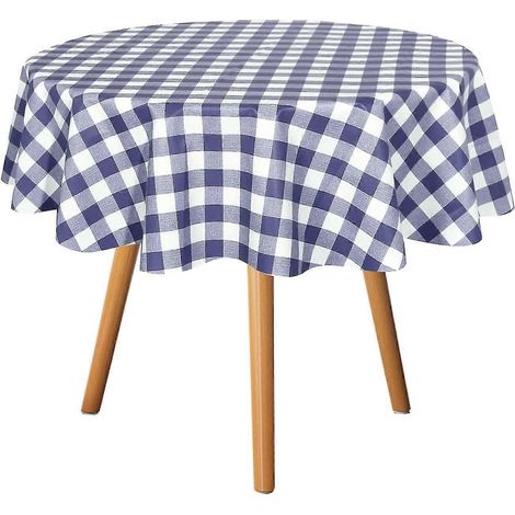 Nappe ronde à carreaux 152 cm (60 pouces) - Nappe en tissu imperméable, antitache et infroissable, lavable, bleu roi et blanc (1/4)