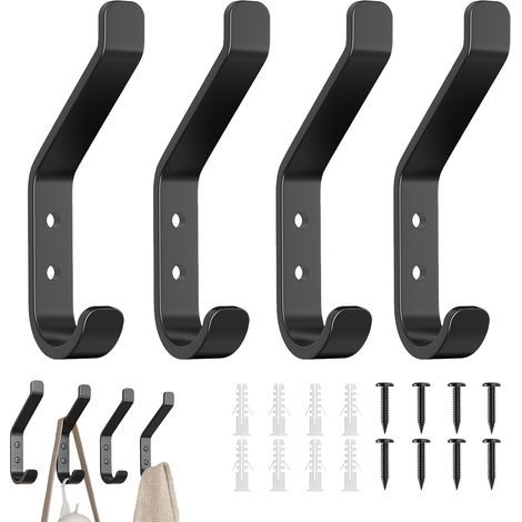 Set mit 4 Huthaken, moderner Huthaken, Doppelkleiderhaken, Handtuchhaken, Wandhaken, Metallhaken mit Schraube, Huthaken für Badezimmer, Büro und Schlafzimmer.