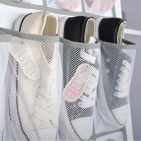 2 Stück Schuh-Organizer zum Aufhängen, 24 Taschen (weiß), Schuhregal über der Tür, Netzstoff, sichtbar, faltbar, für Schuhe, Socken, Spielzeug, Beauty-Accessoires