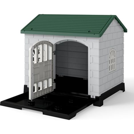 Caseta para perros de exterior con puerta, ventanas y suelo desmontable