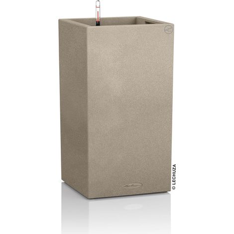 Pot de Fleurs d’Extérieur et d'Intérieur – Stone Canto – Réserve d'Eau Intégrée – Coloris Beige Sable – 30 x 30 x 56 cm (1/5)