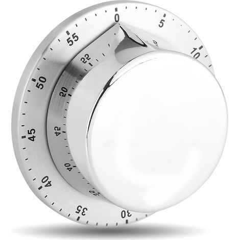 Küchentimer, mechanischer Küchentimer, 60 Minuten, aus Edelstahl, geeignet zum Kochen in der Küche. (Silber) (1/3)