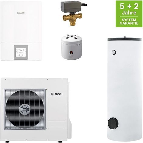 Bosch Split-Luft-Wasser-Wärmepumpen-Paket mit 80 °C Vorlauftemperatur und 300-l-Speicher