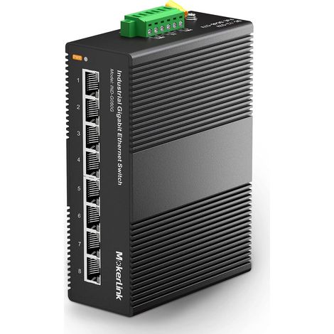 8 Ports Gigabit Ethernet Switch Industriel sur Rail DIN, Capacité de Commutation de 16 Gbit/s, Commutateur Réseau Non Géré Classé IP40 (-40 à 185°F), avec Alimentation (1/5)