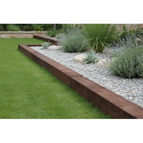 Traviesa de madera tratada para jardin Green - Marrón 125x22x12 cm 4 uns (1/5)