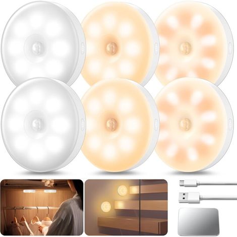 Lampe Detecteur de Mouvement Interieur Rechargeable USB, Veilleuse Detecteur de Mouvement Pour Couloir Cuisine, éclairage D'escalier, Chambre D'enfant, éclairage D'armoire (6 pièces) (1/5)