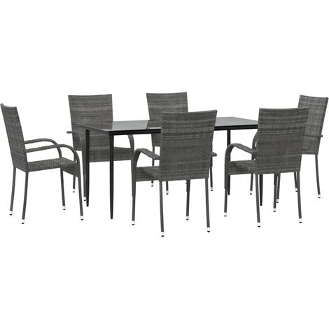 Juego de comedor muebles de jardín muebles de exterior 7 piezas resina tejida gris 020014362 (1/5)