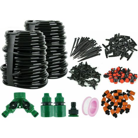 Kit de sistema de riego por goteo automático de 30 m (100 pies) con temporizador y microaspersores para regar el jardín. (1/5)