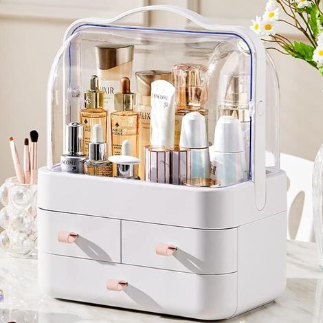 1 - Organisateur Maquillage - Rangement Cosmétique - Rotation 180° Avec Couvercle Anti-poussière Pour Salle De Bain Et Chambre Rose 25x15x30cm (1/5)