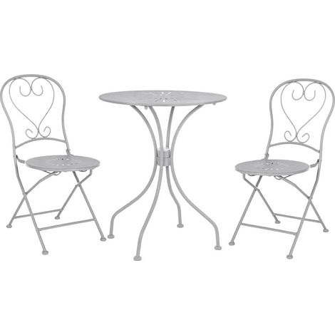 Set da giardino grigio 2 sedie pieghevoli 1 tavolino rotondo - Deco
